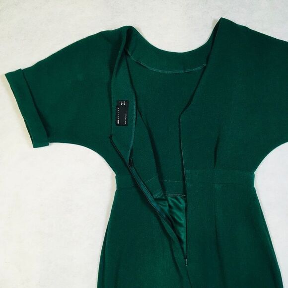 Asos Wiggle Midi Dress Womens 4 Forest Green Dolman Sleeve Front Slit V Cut Back - Picture 11 of 13